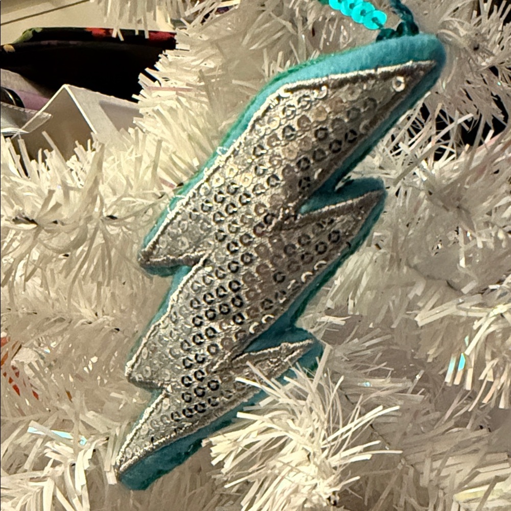 NWT set of 4 Silver Sequin Lightning Bolts felt Ornaments embroidered  5.5 x 2”